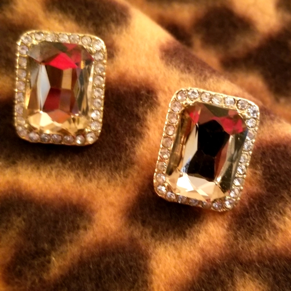 Monet Gold and Silver Crystal Earrings